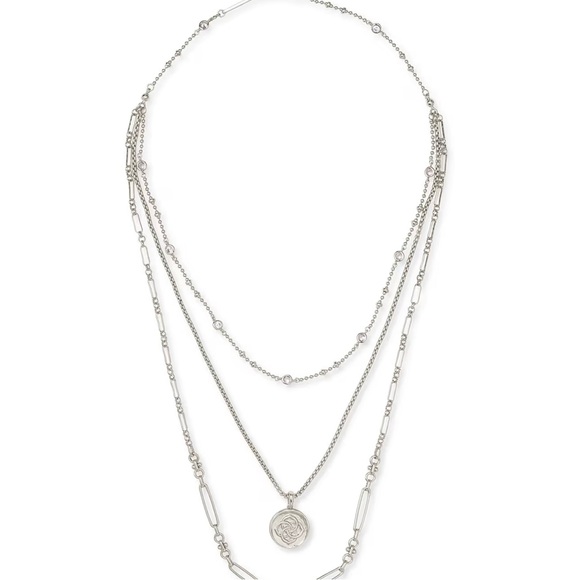 Kendra Scott Medallion Coin Multi Strand Silver Layered Necklace - Picture 3 of 9